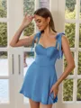 Perfect A-line Straps Bow Short/Mini Satin Chiffon Corset Dress