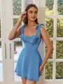 Perfect A-line Straps Bow Short/Mini Satin Chiffon Corset Dress