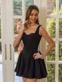 Show-stopping A-line Straps Short/Mini Stretch Crepe Dress