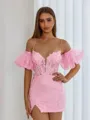Unforgettable Sheath Spaghetti Straps Short Sleeves Appliques Lace Short/Mini Corset Dress