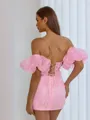 Unforgettable Sheath Spaghetti Straps Short Sleeves Appliques Lace Short/Mini Corset Dress