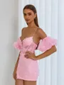 Unforgettable Sheath Spaghetti Straps Short Sleeves Appliques Lace Short/Mini Corset Dress