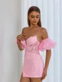Unforgettable Sheath Spaghetti Straps Short Sleeves Appliques Lace Short/Mini Corset Dress