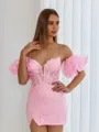 Unforgettable Sheath Spaghetti Straps Short Sleeves Appliques Lace Short/Mini Corset Dress