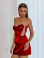 Unique Sheath Sweetheart Pleated Short/Mini Silk Like Satin Corset Dress