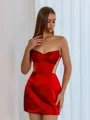 Unique Sheath Sweetheart Pleated Short/Mini Silk Like Satin Corset Dress