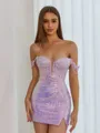 Aristocratic Sheath Off-the-Shoulder Appliques Lace Short/Mini Sequins Corset Dress