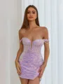 Aristocratic Sheath Off-the-Shoulder Appliques Lace Short/Mini Sequins Corset Dress