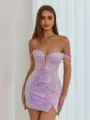 Aristocratic Sheath Off-the-Shoulder Appliques Lace Short/Mini Sequins Corset Dress