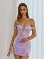 Aristocratic Sheath Off-the-Shoulder Appliques Lace Short/Mini Sequins Corset Dress
