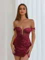 Aristocratic Sheath Off-the-Shoulder Appliques Lace Short/Mini Sequins Corset Dress