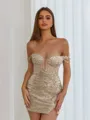 Aristocratic Sheath Off-the-Shoulder Appliques Lace Short/Mini Sequins Corset Dress