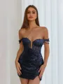 Aristocratic Sheath Off-the-Shoulder Appliques Lace Short/Mini Sequins Corset Dress