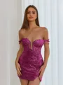 Aristocratic Sheath Off-the-Shoulder Appliques Lace Short/Mini Sequins Corset Dress