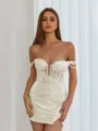 Aristocratic Sheath Off-the-Shoulder Appliques Lace Short/Mini Sequins Corset Dress