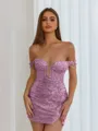 Aristocratic Sheath Off-the-Shoulder Appliques Lace Short/Mini Sequins Corset Dress