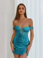 Aristocratic Sheath Off-the-Shoulder Appliques Lace Short/Mini Sequins Corset Dress