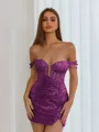 Aristocratic Sheath Off-the-Shoulder Appliques Lace Short/Mini Sequins Corset Dress