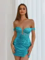 Aristocratic Sheath Off-the-Shoulder Appliques Lace Short/Mini Sequins Corset Dress