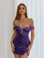 Aristocratic Sheath Off-the-Shoulder Appliques Lace Short/Mini Sequins Corset Dress