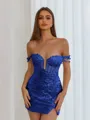 Aristocratic Sheath Off-the-Shoulder Appliques Lace Short/Mini Sequins Corset Dress