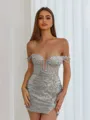 Aristocratic Sheath Off-the-Shoulder Appliques Lace Short/Mini Sequins Corset Dress