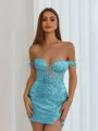 Aristocratic Sheath Off-the-Shoulder Appliques Lace Short/Mini Sequins Corset Dress