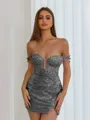 Aristocratic Sheath Off-the-Shoulder Appliques Lace Short/Mini Sequins Corset Dress