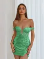 Aristocratic Sheath Off-the-Shoulder Appliques Lace Short/Mini Sequins Corset Dress