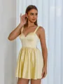 Glamorous A-line Straps Appliques Lace Short/Mini Satin Corset Dress