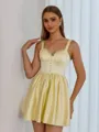Glamorous A-line Straps Appliques Lace Short/Mini Satin Corset Dress
