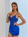 Exquisite Sheath V-Neck Appliques Lace Short/Mini Silk Like Satin Corset Dress