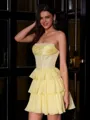 Stunning A-line Straight Cascading Ruffles Short/Mini Chiffon Corset Dress