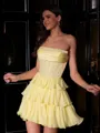 Stunning A-line Straight Cascading Ruffles Short/Mini Chiffon Corset Dress