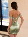 Glamorous Sheath Appliques Lace Short/Mini Silk Like Satin Corset Convertible Dress