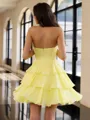 Glam A-line Sweetheart Cascading Ruffles Short/Mini Chiffon Corset Dress