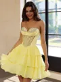 Glam A-line Sweetheart Cascading Ruffles Short/Mini Chiffon Corset Dress