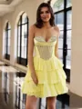 Glam A-line Sweetheart Cascading Ruffles Short/Mini Chiffon Corset Dress