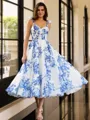 Charming A-line Straps Bow Tea-Length Chiffon Corset Dress
