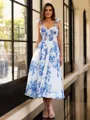 Charming A-line Straps Bow Tea-Length Chiffon Corset Dress