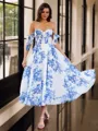 Charming A-line Straps Bow Tea-Length Chiffon Corset Dress