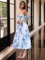 Charming A-line Straps Bow Tea-Length Chiffon Corset Dress