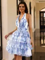 Hot A-line Halter Cascading Ruffles Short/Mini Dress