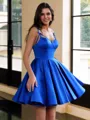 Exquisite A-line Spaghetti Straps Bow Short/Mini Satin Corset Dress