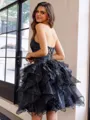 Graceful Ball-Gown Straight Cascading Ruffles Short/Mini Organza Corset Dress