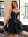 Graceful Ball-Gown Straight Cascading Ruffles Short/Mini Organza Corset Dress
