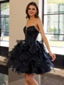 Graceful Ball-Gown Straight Cascading Ruffles Short/Mini Organza Corset Dress