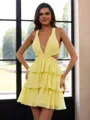 Breathtaking A-line Halter Cascading Ruffles Short/Mini Chiffon Dress