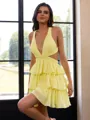 Breathtaking A-line Halter Cascading Ruffles Short/Mini Chiffon Dress