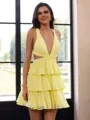Breathtaking A-line Halter Cascading Ruffles Short/Mini Chiffon Dress
